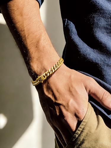 Bandmax Mens Hip Hop Cuban Link Bracelets 5/7/9/12MM Stainless Steel Miami Curb Chain Bracelet Silver/Gold Plated/Black Wristlet Chains for Men 7"-9" - color: 18 7MM Gold-Custom