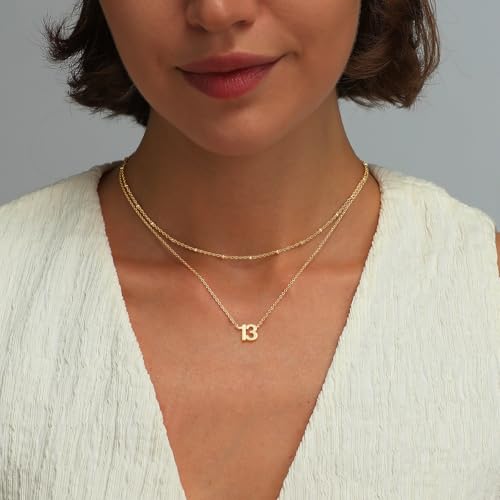 Number Necklace for Women, 14K Gold Plated Layered Chain Number Pendant Jewelry Gifts for Sister Mom Girlfriend Daughter - style: Number-23