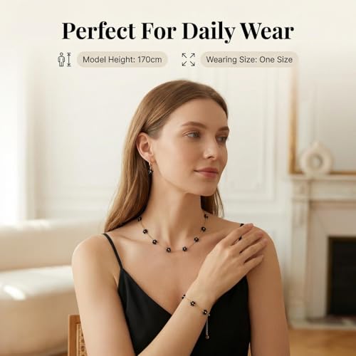 Daisy Pearl Jewelry Set for Women, 14K Gold Plated Stainless Steel Necklace Bracelet Earring 3 Piece Set, Dainty Pearl Choker Flower Necklace Birthday Gift for Her - color: Black