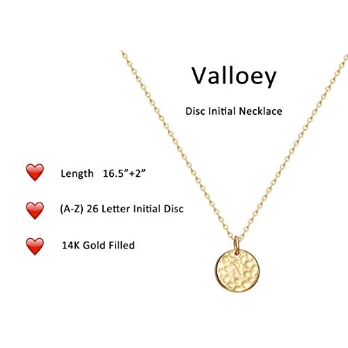 Valloey Rover Initial Necklaces for Women 14K Gold Plated Dainty Letter Necklce Round Coin Disc Pendant Double Side Engraved A-Z Necklace Personalized Jewelry Gift for Women - color: N