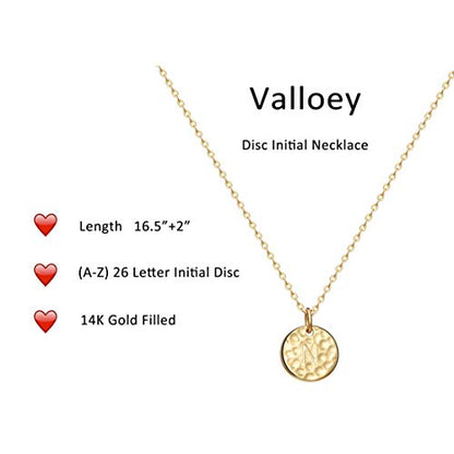 Valloey Rover Initial Necklaces for Women 14K Gold Plated Dainty Letter Necklce Round Coin Disc Pendant Double Side Engraved A-Z Necklace Personalized Jewelry Gift for Women - color: N