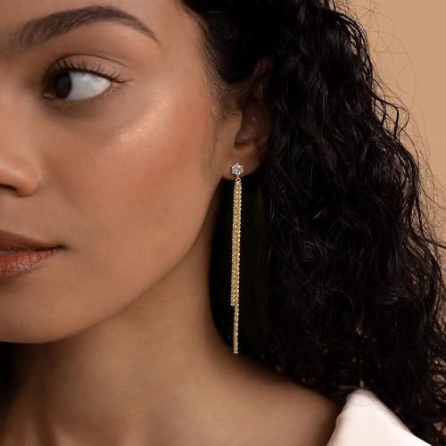 Robaice Long Gold Dangle Earrings for Women, 14K Plated Tassel Earring | Gold Chain Dangling Earrings, Trendy Drop Prom Earring, Lightweight Statement Party Jewelry, Gift for Women - style: D-CZ dangle drop tassel