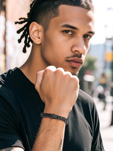 Richsteel Gold/Black/Silver Cuban Link Bracelet for Men,5/7/9/12MM Width | 316L Stainless Steel Chain Wrist Bracelet, Waterproof, No Tarnish, Hypoallergenic Hip Hop Jewelry, with Gift Box - color: 03-Black Plated 9mm Width