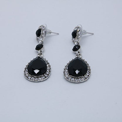 Gorgeous Austrian Crystal Rhinestone Wedding Bridal Teardrop Drop Dangle Earrings - color: Pierced-Black
