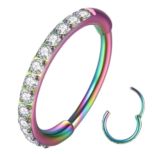 ORANGELOVE 20G 18G 16G Clear CZ Nose Ring Hoop 316L Surgical Steel Seamless Silver Septum Ring Clicker Jewelry Cartilage Earring Ear Piercing Hoop Earrings for Women Men Helix Rook Lobe Conch Tragus Daith Lip Hinged Piercing Jewelry with Cubic Zirconia -