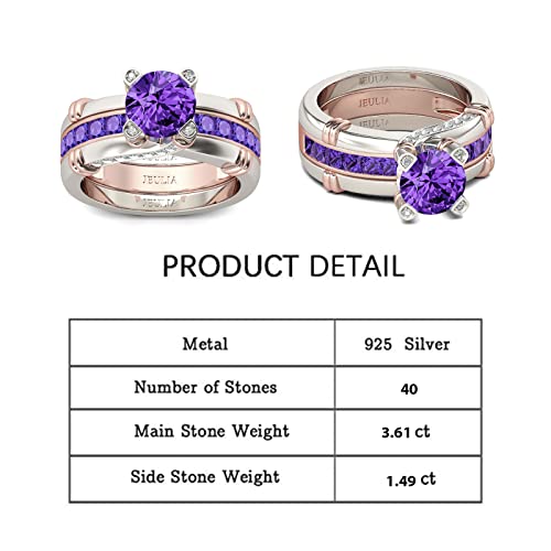 Jeulia Diamond Band Rings for Women cz Sterling Silver Interchangeable Ring Sets Wedding Engagement Anniversary Promise Ring Bridal Sets - color: Amethyst Purple