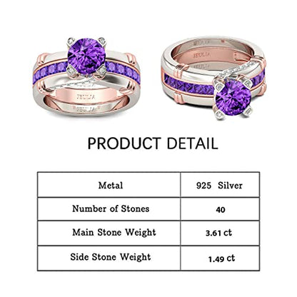 Jeulia Diamond Band Rings for Women cz Sterling Silver Interchangeable Ring Sets Wedding Engagement Anniversary Promise Ring Bridal Sets - color: Amethyst Purple