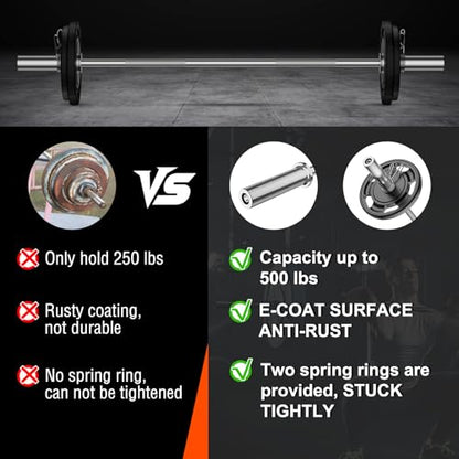 57"Olympic Barbell Bar, 2" Standard Straight Bars for Weight Lifting | Barbells Bar for Bench Press/Squats/Hip Thrusts/Lunges/Biceps- Home Gym Weight Bar- 2 Spring Collars(500lb Weight Capacity) - color: Silver