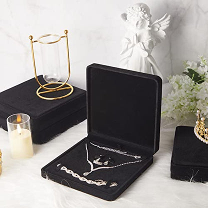 6 Pcs Velvet Jewelry Set Box Jewelry Display Case Earring Ring Bracelet Necklace Gift Box Pearl Necklace Storage Case for Mother's Day Wedding Travel Anniversary(Black) - color: Black