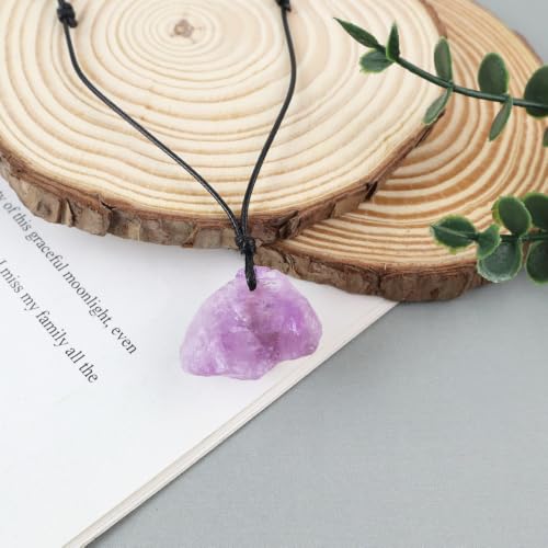 FANASY Natural Raw Crystal Necklace for Women Irregular Stone Necklaces Spiritual Gemstone Pendant with Adjustable Rope - color: Amethyst