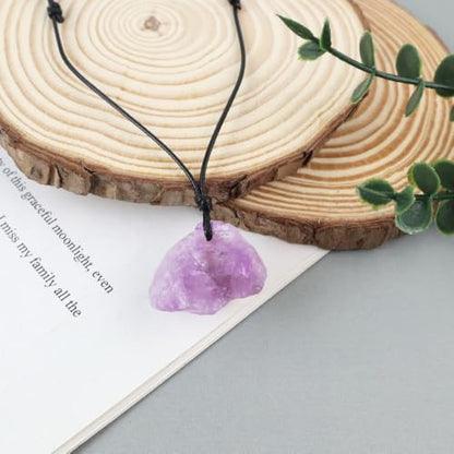 FANASY Natural Raw Crystal Necklace for Women Irregular Stone Necklaces Spiritual Gemstone Pendant with Adjustable Rope - color: Amethyst