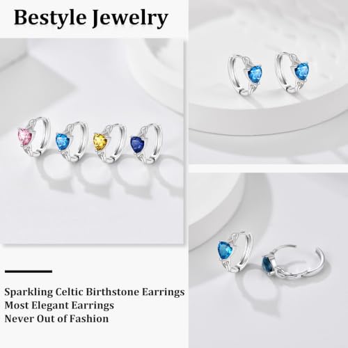 Bestyle 925 Sterling Silver Huggie Hoop Earrings Small Birthstone Hoop Earrings for Women Hypoallergenic Silver Huggie Earring,Great Birthday Earrings Gift for Daughter Wife Mom - color: 12-Blue Topaz-Hoop