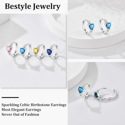 Bestyle 925 Sterling Silver Huggie Hoop Earrings Small Birthstone Hoop Earrings for Women Hypoallergenic Silver Huggie Earring,Great Birthday Earrings Gift for Daughter Wife Mom - color: 12-Blue Topaz-Hoop