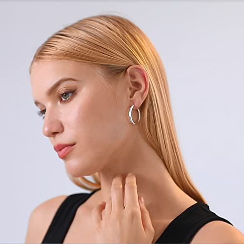 PABBEU 925 Sterling Silver Small Hoop Earrings Set for Women Hypoallergenic | 3Pairs Cubic Zirconia Small Huggie Hoop Earrings Set 13/15/20mm,Nickel-Free Lightweight Comfortable Sleeper Earrings Gift Set - color: T 20/30/40mm Silver