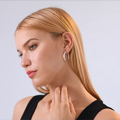 PABBEU 925 Sterling Silver Small Hoop Earrings Set for Women Hypoallergenic | 3Pairs Cubic Zirconia Small Huggie Hoop Earrings Set 13/15/20mm,Nickel-Free Lightweight Comfortable Sleeper Earrings Gift Set - color: T 20/30/40mm Silver