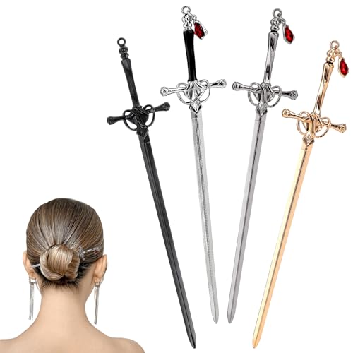 Qianyu 4 Pcs Ancient Style Sword Hair Chopsticks Chinese Style Hair Sticks for Bun Hair Long Hair Classic Vintage Ancient Sword Shape Hair Sticks Women Girl Decorative Accessories Gifts - color: Style 1