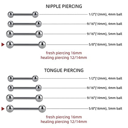 14G ASTM F136 Titanium Straight Barbell Rings for Nipple/Tongue/Dimply/Industrial - Internally Threaded Hypoallergenic Body Piercing Jewelry Gift for Women & Men, Nickel Free, Lead-Free - color: 14G(1.6mm), 5/8"(16mm), 5mm top