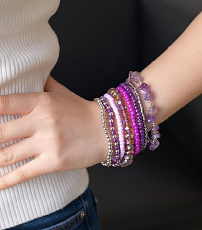Noessla Boho Beaded Bracelets for Women Stackable Irregular Natural Stone Bead Stretch Bracelet Set 8PCS Costume Jewelry Gifts for Her - color: Purple
