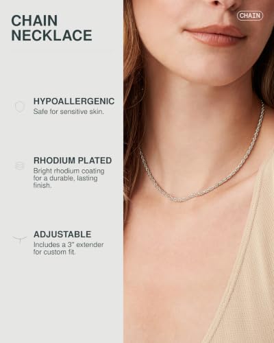 PAVOI 14K Gold Plated Adjustable Link Chain Necklace for Women | Box Rope Sphere Bead Serpentine Anchor Mariner Gold Chain Necklaces - color: White Gold, style: Rope