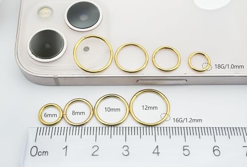 16Gauge earrings nosering clicker hoop Hypoallergenic body piercing ring | 6-14mm/6-12mm/Stainless Steel Gold/Silver,Septum Rings Hinged Clicker, Helix Cartilage Daith Tragus,Sleeper Hoop,Piercing - color: 16G 1.2mm 6-8-10-12mm Gold