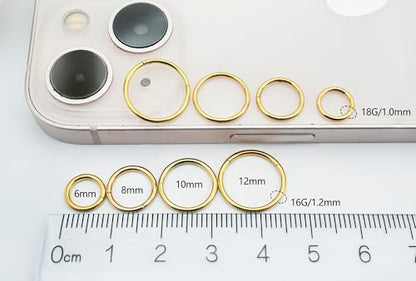 16Gauge earrings nosering clicker hoop Hypoallergenic body piercing ring | 6-14mm/6-12mm/Stainless Steel Gold/Silver,Septum Rings Hinged Clicker, Helix Cartilage Daith Tragus,Sleeper Hoop,Piercing - color: 16G 1.2mm 6-8-10-12mm Gold
