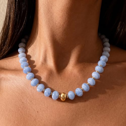 Chunky Beaded Necklace for Women Trendy Multicolor Resin Beads Choker Necklaces Boho Summer Statement Necklace Chunky Heart Jewelry - color: Irregular bead necklace-blue