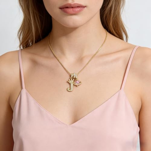18K Gold & Silver Plated Initial Necklaces for Women - color: J-Gold