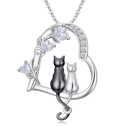 Heart Animal Necklace 925 Sterling Silver Cute Animal Pendant Jewelry Birthday Gifts for Women Girlfriend Mom Animal Lovers - style: 1-2 Black Cat