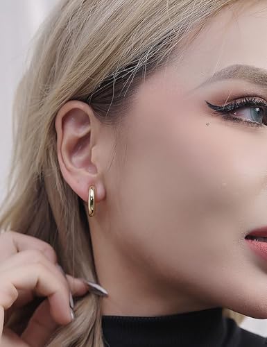FAN&LOUIS Gold Clip On Hoop Earrings,Gold Silver Chunky Small Open Hoops Clip-On Earrings for Women Trendy Non-Pierced Ears Lightweight Teen - style: Gold and Silver