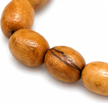 Olive Wood Spiritual Bracelet from Bethlehem - Handmade 9mm Oval Wood Bead Stretch Mala for Yoga Meditation Mindfulness, Boho Wooden Jewelry, Single Oval Wood Bead Bracelet