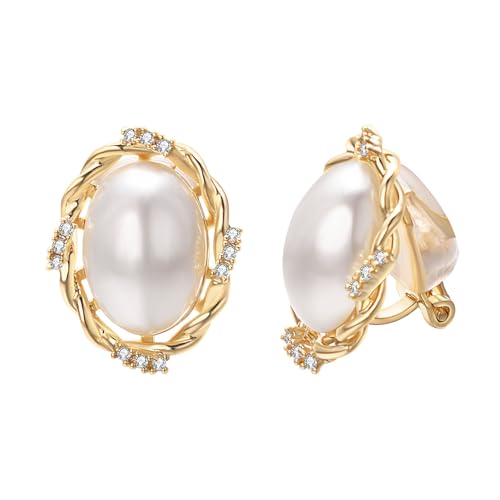 Yoursfs Faux Pearl Clip On Earrings For Women 18K Gold Plated Button Ear Clips - style: Large White Pearl Clip on Earrings
