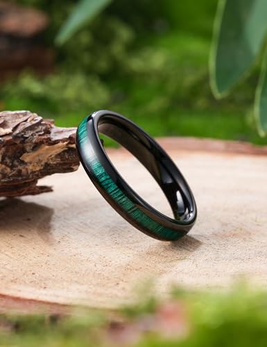 THREE KEYS JEWELRY Tungsten Wedding Band Koa wood Inlay Black Domed | 4mm, 6mm, 8mm, Everyday Wear, Black, Domed, Koa wood inlay - color: Black+Green Wood 4mm