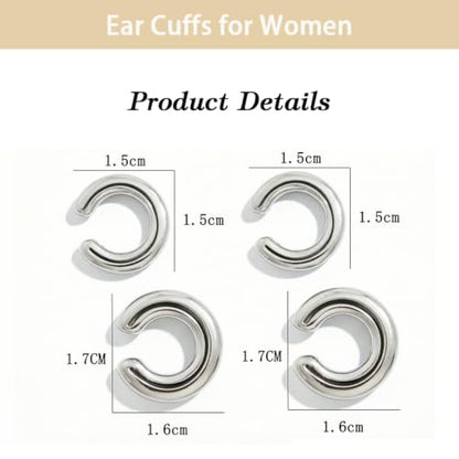 Chunky Ear Cuff Earrings, Asymmetric No Piercing Earring for Women Dainty Clip on Cartilage Ear Cuffs Fake Earrings Jewelry - color: A4-2Pair C-Shape Silver