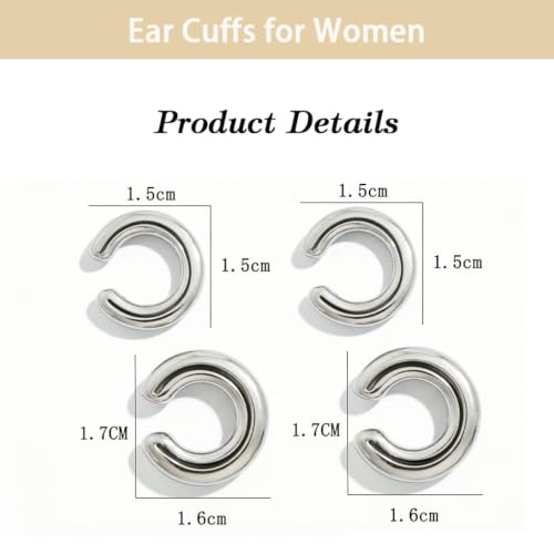 Chunky Ear Cuff Earrings, Asymmetric No Piercing Earring for Women Dainty Clip on Cartilage Ear Cuffs Fake Earrings Jewelry - color: A4-2Pair C-Shape Silver
