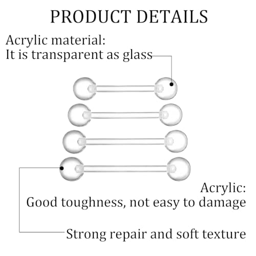 8 Pcs 14G Clear Acrylic Tongue Rings 14mm 16mm 19mm 22mm | Clear Acrylic Plastic Nipple Rings ， Plastic Nipple Piercings