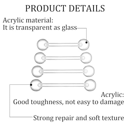 8 Pcs 14G Clear Acrylic Tongue Rings 14mm 16mm 19mm 22mm | Clear Acrylic Plastic Nipple Rings ， Plastic Nipple Piercings