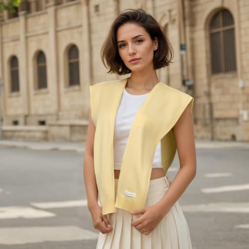 WaJuemy Women's Sweater Shawl Wraps Sleeves Knitted Collar Sweater Scarf Top Casual Lightweight Shoulder Cape Accessories - color: 14 Yellow
