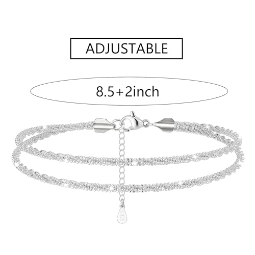 Silver Anklets for women,Layered Anklets Bracelets Adjustable Summer Beach Jewelry - color: Double-layer
