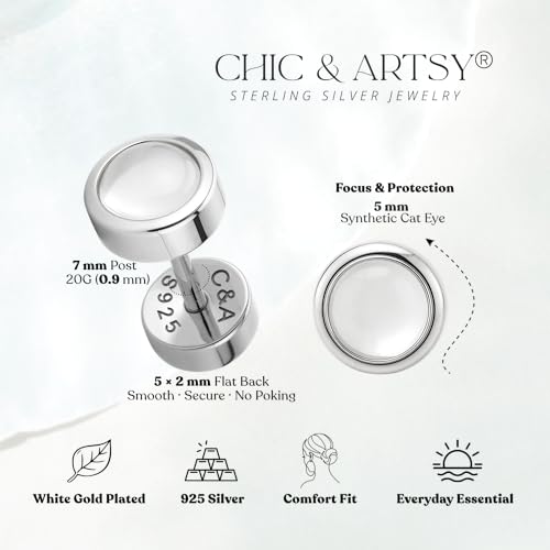 CHIC & ARTSY 18K Gold Plated Solid 925 Sterling Silver Flat Back Earrings for Women Multiple Piercings Screw Back Earrings Cartilage Hypoallergenic Jewelry - style: 925 Silver Flat Back #10