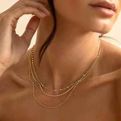 14K Gold Plated Chain Necklace for Women Trendy - 925 Sterling Silver Clasp | Waterproof Dainty Choker Necklace, 14/16/18/20 inch Thin Simple Box Figaro Chain Herringbone Necklace Jewelry for Women Men - color: Lip