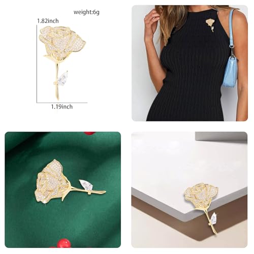 Rhinestone Flower Brooch Cute Floral Crystal Pearl Brooches and Pins for Women Gold brooch Fashion Jewelry for Women Men Gift - color: Golden rose