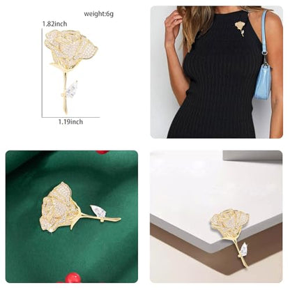 Rhinestone Flower Brooch Cute Floral Crystal Pearl Brooches and Pins for Women Gold brooch Fashion Jewelry for Women Men Gift - color: Golden rose