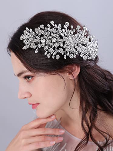 JWICOS Bride Wedding Hair Comb Silver Crystal Headpieces Bridal Hair Clip Side Comb Wedding Hair Accessories for Women and Girls (Silver) - color: Silver