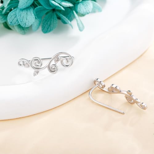 Ear Climbers Earrings for Women Sterling Silver Vintage Ear Crawler Earrings Jewelry Gifts for Women - style: Boho leaf