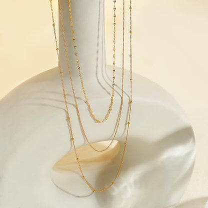 Elegance 11 designs Gold Plated Thin Chain Layered Necklaces For Women Non Tarnish,18k Gold Plated Stainless Steel Dainty Waterproof Gold Necklace Set Stack For Women Gifts Jewelry - color: Gold Necklace2301