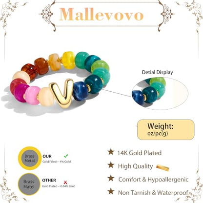 Bubble Initial Chunky Beaded Bracelet for Women Colorful Resin Bead Trendy Statement Big Stretch Bracelets Summer Beach Boho Charm Jewelry Cute Gifts for Women - color: Initial V