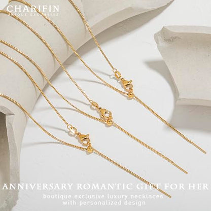 Woman necklace titanium steel hypoallergenic 1mm box chain Y-shaped pendant necklace adjustable Gold plating necklace for women