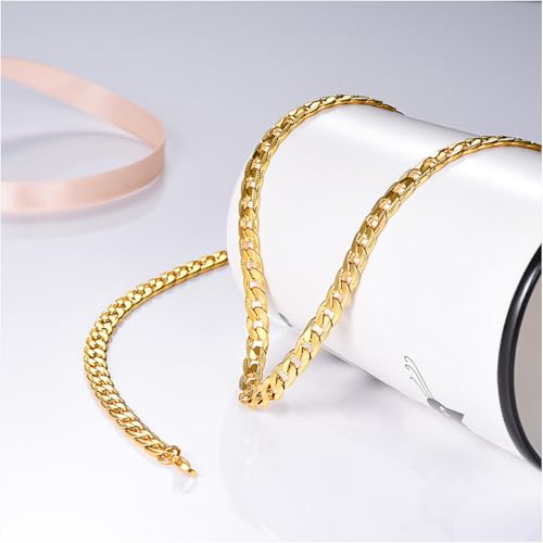 Necklace for Men Stainless Steel Statement Cuban Chain Necklace Gold/Silver/Black Plated 7mm Chain Hip Hop Jewelry 18/20/22/24/26/28/30 Inch - color: 7mm-Gold Cuban Chain, size: Length 18 Inch