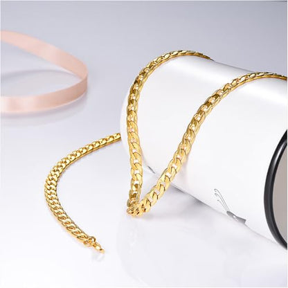 Necklace for Men Stainless Steel Statement Cuban Chain Necklace Gold/Silver/Black Plated 7mm Chain Hip Hop Jewelry 18/20/22/24/26/28/30 Inch - color: 7mm-Gold Cuban Chain, size: Length 18 Inch