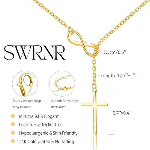 Lariat Necklace for Women, Dainty 14K Gold/Silver Plated Long Necklaces for Women Trendy Simple Layered Y-Shaped Pendant Necklace Adjustable Fashion Jewelry Gift - color: Gold, style: Infinity Cross Pendant
